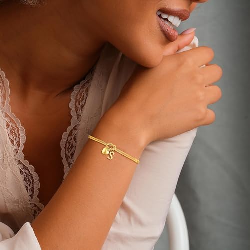 M MOOHAM Initial Knot Bracelets for Women - Gifts for Kids Girls, 18K Gold Plated Letter Bracelets for Women Teen Girls, Dainty Knot Bracelet Jewelry Womens Bridesmaid Birthday Gifts - color: S