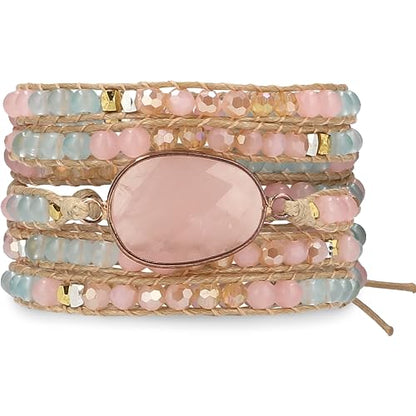 Bracelet for Women – Handmade Vegan Boho Natural Stone Layered Bracelet, Thailand Bohemian Stackable Beaded Wrap Bracelets, Summer Hippie Bracelet Stack, Fashion Jewelry Gifts - color: A25-Sweet Gray