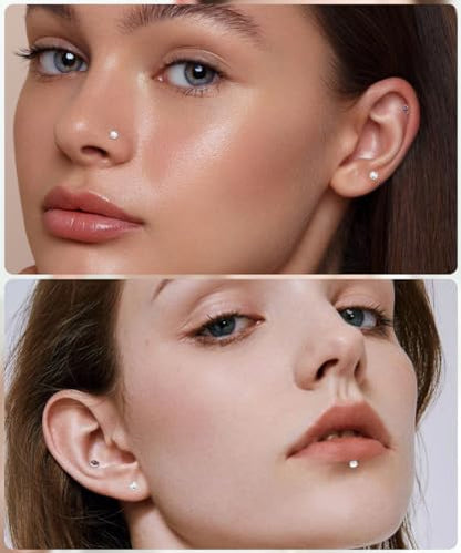 16G 18G 20G 3PCS G23 Titanium Push in Labret Monroe Stud Threadless Lip Ring Opal CZ Nose Stud Pure Titanium for Sensitive Skin Cartilage Helix Tragus Earrings Stud 6MM 8MM 10MM - style: 16G-Sliver