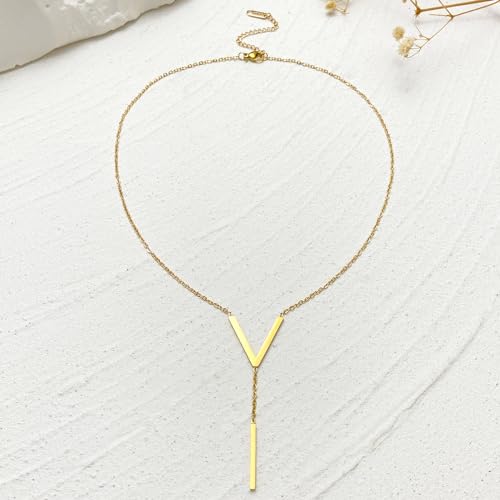 Long Pendant Necklace 14k Gold Plated Silver Bar Simple Trendy Y Drop Necklace Fashion Gold Jewelry for Women Jewelry
