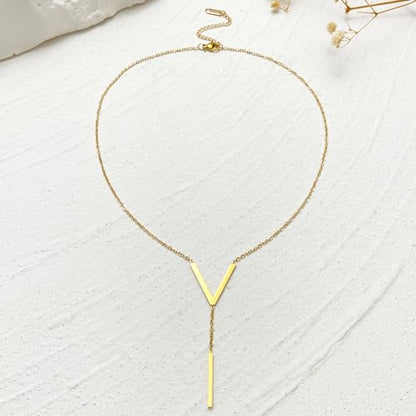 Long Pendant Necklace 14k Gold Plated Silver Bar Simple Trendy Y Drop Necklace Fashion Gold Jewelry for Women Jewelry