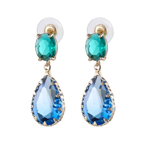 Crystal Earrings CXUEMH Teardrop Earrings for Women Blue and Green Dangle Earrings Elegant Earrings for Prom Emerald Green Earrings Formal Jewelry Crystal Drop Earrings - color: green and blue