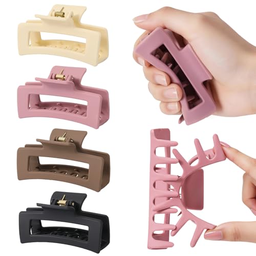 Auseibeely 4Pcs Cloud Claw Clips for Women, 3.35 Inch Medium Silicone Hair Clips, Non-Slip Squishy Claw Clip for Thin/Medium Hair, Strong Hold Durable Square Jaw Clip, Soft & Flexible, Multicolor - color: Silicone-3.35 Inch