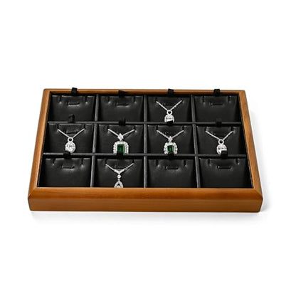 Oirlv Black Wood Jewelry Pendant Display Tray | Black Solid Wood Frame, Soft Leather Lining, 9.84X17X1.18in, Elegant Display, Perfect for Necklaces and Pendants - color: Black, size: 12 insert