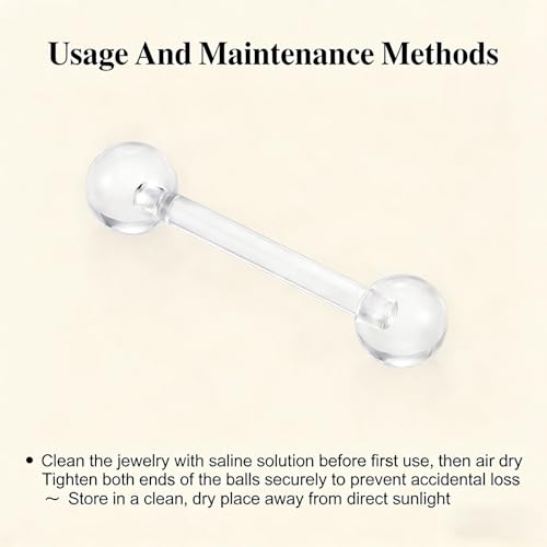 Happyupcity 20Pcs 14G Transparent Acrylic Barbell Tongue Nipple Rings Flexible Straight Bar Body Piercing Jewelry Retainers for Women Men Work Sports