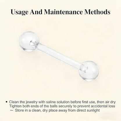 Happyupcity 20Pcs 14G Transparent Acrylic Barbell Tongue Nipple Rings Flexible Straight Bar Body Piercing Jewelry Retainers for Women Men Work Sports