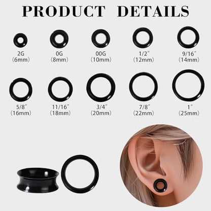 20Pcs Silicone Ear Gauges 2G-25mm Flexible Ear Tunnels Gauges Soft Expander Stretching Ear Plugs Tunnels Black Earring Piercings Jewelry for Men Women - color: Thin Black Silicone