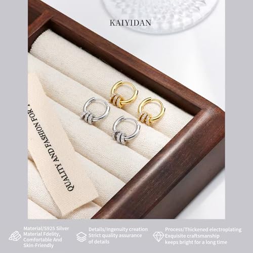 2 Pairs Gold/Silver Hoop Earrings For Women Set Trendy,14K Plated Gold Chunky Huggie Hoop Earings Pack,Oval Twisted Statement Silver Hoops,Fashion Jewelry Gift - color: B7 fortune small CZ hoops set