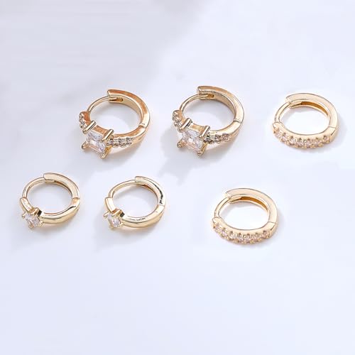 6 Pairs Gold Hoop Earrings for Women, 14K Gold Plated Huggie Hoop Earrings Set Hypoallergenic Lightweight Chunky Open Hoops Jewelry for Gift - color: Gold Earrings