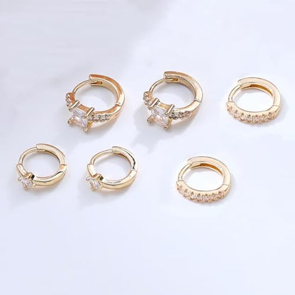 6 Pairs Gold Hoop Earrings for Women, 14K Gold Plated Huggie Hoop Earrings Set Hypoallergenic Lightweight Chunky Open Hoops Jewelry for Gift - color: Gold Earrings
