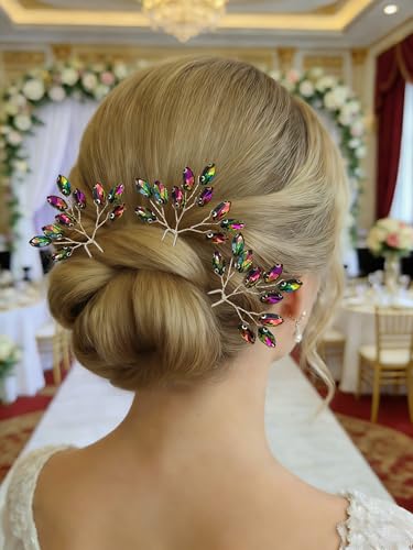 Women's Birthday Evening Party Headpieces Shiny Crystal Wedding Prom Hair Accessories 3pcs Pageant Banquet Hairpins,Colorful - color: Colorful