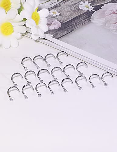 18G 20G 22G Nose Rings Studs with Cubic Zirconia 316L Surgical Steel Straight Screw L Shaped Nose Studs Piercing Jewelry for Women Men Girl CZ 1.5mm 2mm 2.5mm 3mm 20Pcs - color: B:18G Screw- Silver 1.5mm