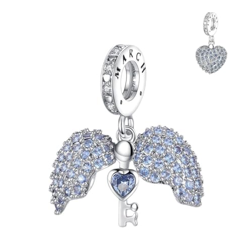 Annmors Birthstone Charms for Bracelet 925 Sterling Silver Charms fit Bracelet Necklace Dangle with 5A Cubic Zirconia Christmas Valentine Mother's Day Gift for Women - color: 03-March-Aquamarine