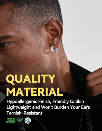 ChainsHouse Stud Earrings for Men Women,316L Stainless Steel/14K Gold/Black Plated Metal, Punk Hypoallergenic Surgical Huggie Hoop Earrings Mens Jewelry Piercing Hoop Earrings - style: E: Silver-Octagon(1 Pair)