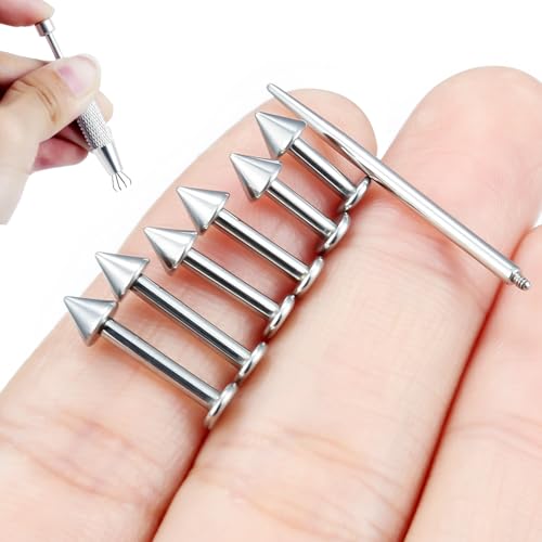 Internally Threaded Labret Studs 18G 16G 14G Surgical Steel Lip Piercing Jewelry with Claw Tool Monroe Snake Bite Jewelry Flat Back Barbell for Women Men Plus Piercing Ball Grabber Tool - color: silvertone, size: 14g,spike end