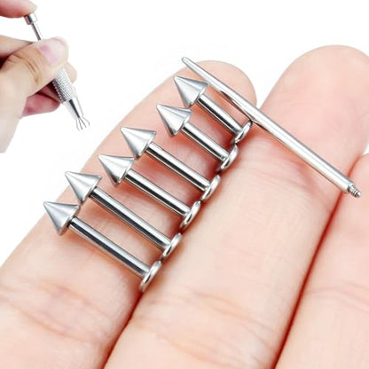 Internally Threaded Labret Studs 18G 16G 14G Surgical Steel Lip Piercing Jewelry with Claw Tool Monroe Snake Bite Jewelry Flat Back Barbell for Women Men Plus Piercing Ball Grabber Tool - color: silvertone, size: 14g,spike end