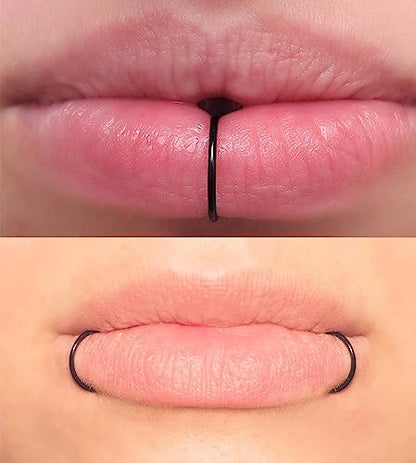 QWALIT Fake Nose Ring Fake Lip Piercing Fake Lip Ring Fake Nose Ring Hoop Fake Snake Bites Fake Lip Piercings Faux Lip Rings Fake Nose Piercing Clip on Nose Ring Spring - color: A5-spring + basic- black