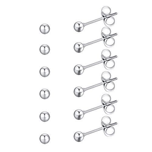 FOSIR 6 Pair Tiny Women 14K Gold Plated Ball Stud Earrings Surgical Stainless Steel Earrings Set, 2-6MM - style: silver-6pair,3mm