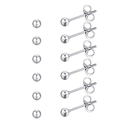 FOSIR 6 Pair Tiny Women 14K Gold Plated Ball Stud Earrings Surgical Stainless Steel Earrings Set, 2-6MM - style: silver-6pair,3mm