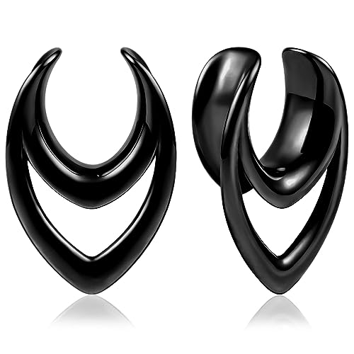 DOEARKO 2PCS Fashion Round Spiral Saddle 316 Stainless Steel Ear Tunnels Plugs Stretcher Gauges For Ear lobe Expander Piercing Body Jewelry - color: #1 Black, size: 12mm(1/2")