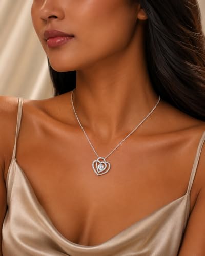 Double Heart Pendant Necklace (Women's Style), 2-Carat Moissanite Heart-Shaped Necklace, 18K white gold plating moissanite pendant Anniversary Birthday Gifts for Women, Jewelry Gift for Her Wife Girlfriend - size: 2-Carat white gold
