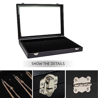 Wudygirl Necklace Organizer Leather Jewelry Tray with Lid 13.7"x9.4" Black | 20 Hooks Jewelry Organizer with Velvet Liner, Ideal for Jewelry Storage, Dresser Drawer or Gift, Dustproof Design - style: Necklace Tray
