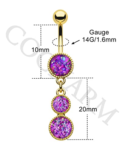 Dangle Belly Button Rings Gold Belly Button Ring Dangling 14G 10MM Sparkly Gold Belly Navel Piercing Jewelry 316L Stainless Steel - color: Purple