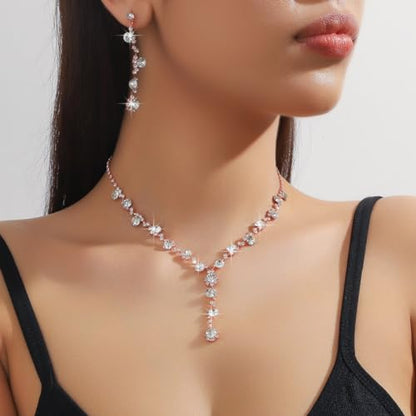 Prom Earrings Necklace Bracelet Set Elegant Crystal Rhinestone Necklace Earrings Bracelet Bridal Wedding Prom Dresses Costume Outfit Gold Jewelry Sets for Women - color: Rose Gold B
