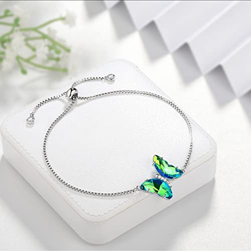 Aurora Tears Butterfly Necklace Earrings Ring Bracelet - Women 925 Sterling Silver Animal Butterflies Birthstone Pendant Crystal Wedding Birthday Jewelry - color: bracelet-May-Emerald