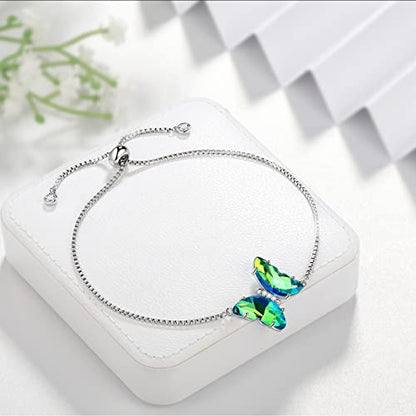 Aurora Tears Butterfly Necklace Earrings Ring Bracelet - Women 925 Sterling Silver Animal Butterflies Birthstone Pendant Crystal Wedding Birthday Jewelry - color: bracelet-May-Emerald