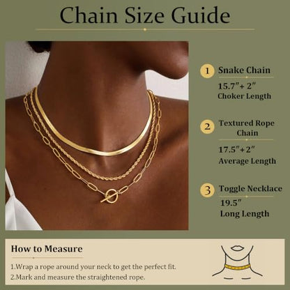 Freekiss 3-Piece Layered Toggle Necklace for Women | Gold/Silver necklace set with herringbone, rope, and paperclip chains plus a toggle clasp for layering, parties, and gifts - color: 3-Layered Paperclip Gold