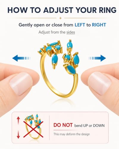 Boho Turquoise Rings for Women Non Tarnish Western Gold/Silver Leaf Ring | 14k gold plated/silver plated white copper natural turquoise ring,bohemian adjustable open wrap knuckle rings