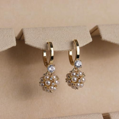 Sonateomber Christmas Tree Dangle Small Gold Hoop Earrings for Women, Cute Sparkly CZ Rhinestone Maple Clover Leaf Drop Earings Thanksgiving Holiday Accessories Fashion Jewelry Gift - color: Pearl White