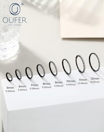 OUFER Nose Rings Surgical Steel Cartilage Earrings Tragus 316L Stainless Steel Helix Earrings Cartilage Earring 14G/16G/18G/20G Hinged Segment Rings Hoop - color: Black