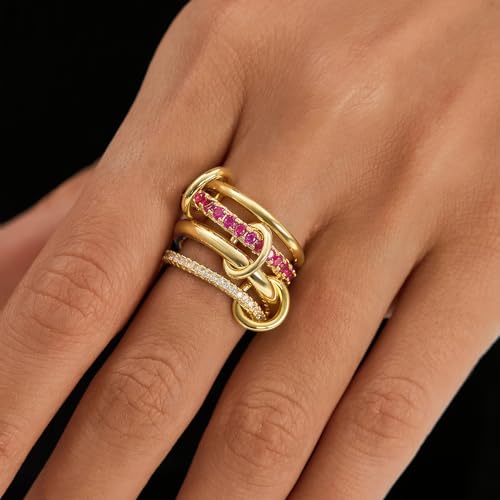 Cicy Bell Interlocking Ring for Women 18k Gold Plated CZ Stack Ring Set - color: Style B-Gold, size: 8