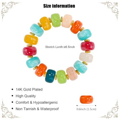 VIBILIA Chunky Beaded Bracelet for Women Multicolor Big Resin Acrylic Bead Elastic Stretch Bracelet, Trendy Statement Bracelets Boho Summer Beach Vacation Charm Jewelry - color: Round-Colorful