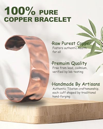 MagEnergy Copper Bracelet for Men Women, 100% Solid Copper Bracelets, Pure, Raw Handmade Hammered Copper Cuff Bangles Bracelet - color: Copper Hammered 7inch