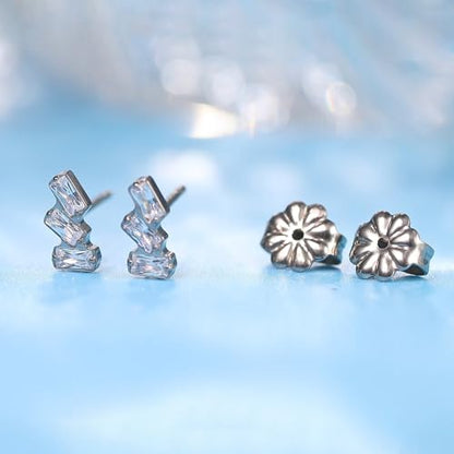 Limerencia G23 Pure Titanium Hypoallergenic Earrings | F136 Implant Grade Titanium Jewelry for Sensitive Ears - color: Triple Baguette Gem
