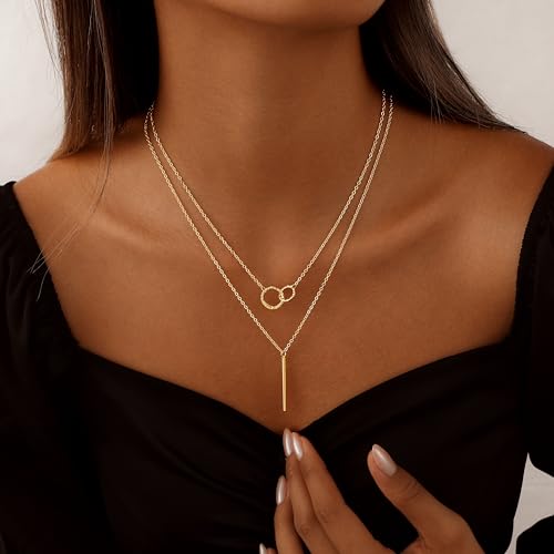 Layered Necklaces for Women 14K Gold Plated Stack Circle Pendant Trendy Long Chain Stackable Handmade Coin Necklace Set Dainty Gold Stacked Jewelry Gifts - color: Gold-6