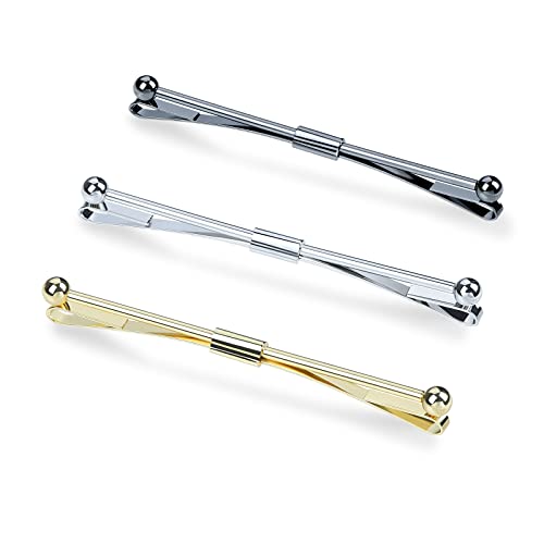 3PCS Men's Classic Tie Clips - Shirt Collar Clip Bar for Necktie - Gold, Silver, Black Tone - Tie Pins, Collar Holder - style: 75mm Length
