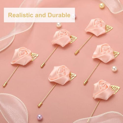 uxcell 24pcs Champagne Pink Rose Boutonnieres Flower Pins for Wedding | Buttonholes Pocket Boutonnieres for Wedding Ceremony Anniversary Prom Formal Dinner Party - color: Champagne Pink