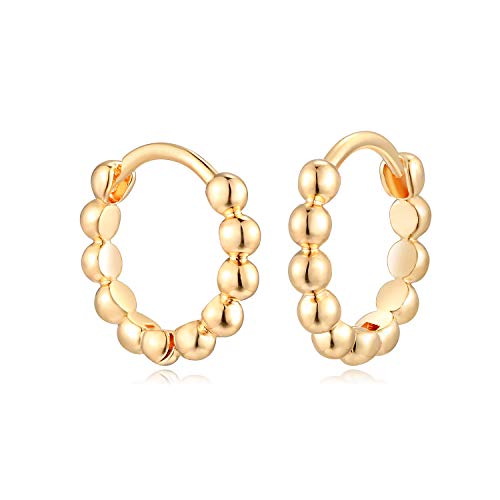 MYEARS Women Earrings Gold Huggie Hoop 14K Small Simple Hypoallergenic Everyday Jewelry - style: Beaded