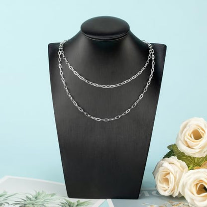UMAOKANG 5 Meters Silver Chain for Women Necklace Bracelet DIY Paperclip Chains Bulk with Jump Rings and Lobster Clasps Jewelry Findings - color: Silver Paperclip