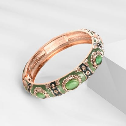 UJOY Cloisonne Bracelet Lotus Flower Plated Cuff Bangle Enameled Jewelry Bracelets Gift for Women Pack in Case 88B16 - color: 7735-2 Pcs Set-Green