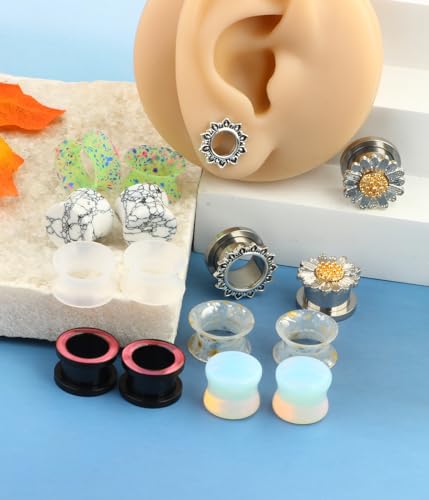 TIANCI FBYJS 8 Pairs Stainless Steel Ear Tunnels and Plugs Flesh Expander Earring Gauges Silicone Glass Piercing Strecher Set for Women Men 2G-5/8 G - color: 10mm=00g