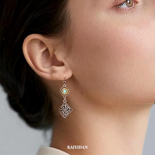 Boho Turquoise Dangle Earrings For Women Trendy,Western Blue Gemstone Drop Earings,Vintage Gothic Ethnic Statement Beach Vacation Long Birthstone Earrings with Leaf Teardrop Turquoise Crystal Tassels,Fashion Jewelry Birthday Gift. - style: A9 Geometric Br