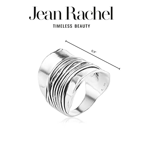 JEAN RACHEL JEWELRY 925 Sterling Silver Ring - Wide Shield Ring with Wire Wrap Center Vintage Design - Hypoallergenic, Lead & Nickel Free Jewelry - Artisan Handcrafted Statement Rings for Women