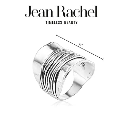JEAN RACHEL JEWELRY 925 Sterling Silver Ring - Wide Shield Ring with Wire Wrap Center Vintage Design - Hypoallergenic, Lead & Nickel Free Jewelry - Artisan Handcrafted Statement Rings for Women