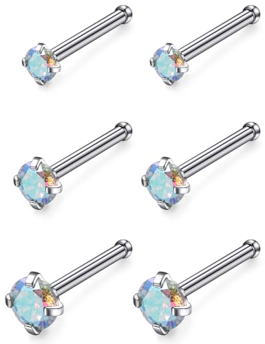 18G 20G 22G Stainless Surgical Steel Titanium Nose Rings Studs for Women L Shaped Nose Rings Screw Nose Studs Nostrial Piercing Jewelry for Women Men Silver Gold Black - style: 18G/AB CZ/Straight/Titanium
