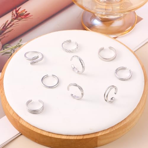 SONNYX 9Pcs 18K Gold Plated Gold Toe Rings for Women | Adjustable Silver Toe Rings Foot Jewelry for Summer Beach - color: Silver1